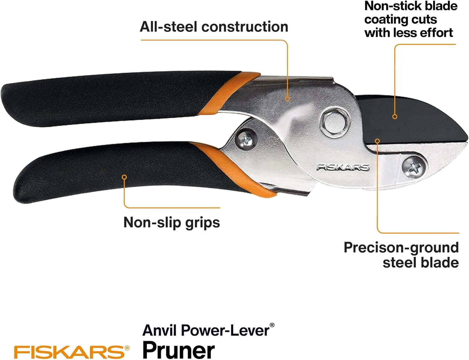 Fiskars Anvil Pruner, 5/8-Inch Cut Capacity Branch Cutter with Power-Lever Technology That Provides More Cutting Power, Best for Dry, Dead Stems and Small Branches