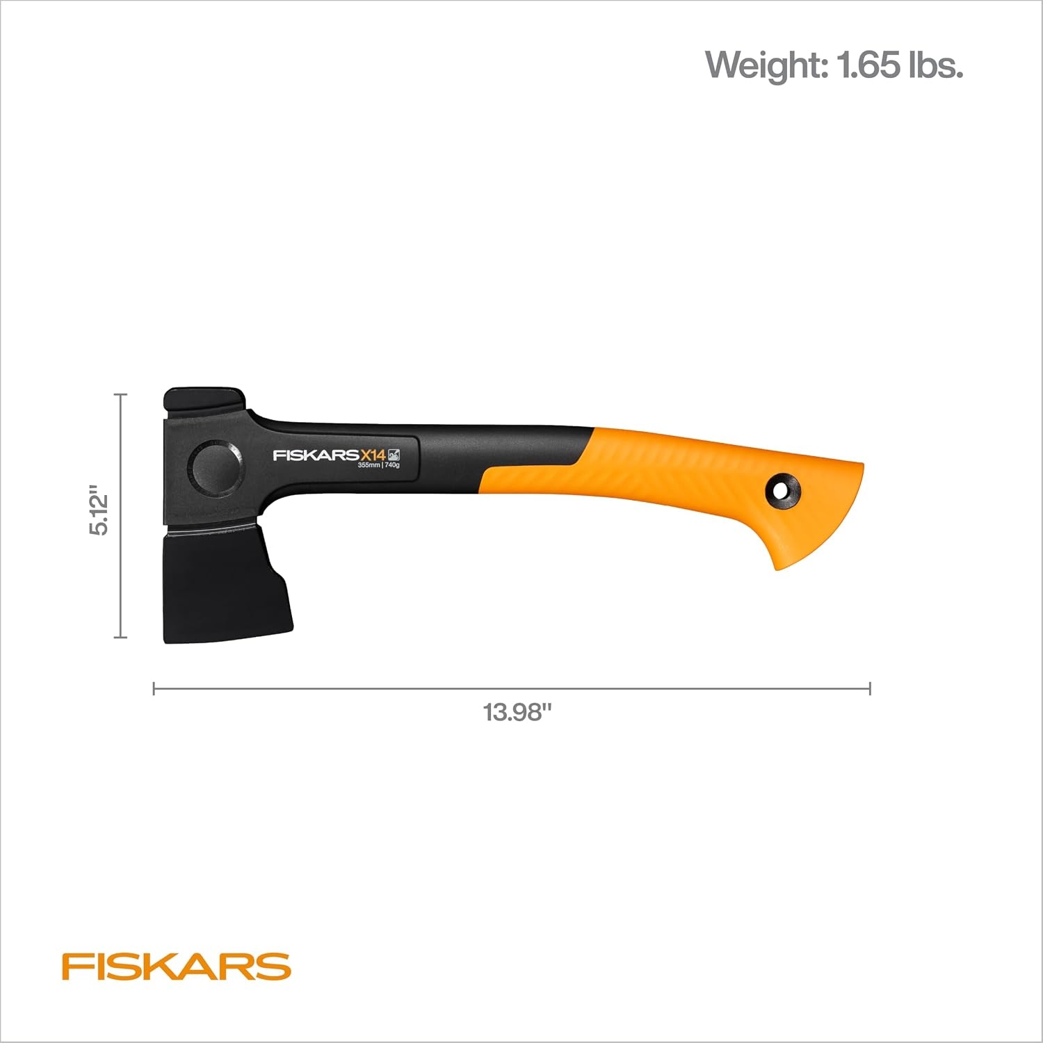 Fiskars X14 Universal 14″ Hatchet & Blade Sharpener Bundle, Forged Steel Blade for Limbing & Chopping Kindling, Curved FiberComp Handle & Low-Friction Coating for Clean Cuts in Fresh Resinous Wood