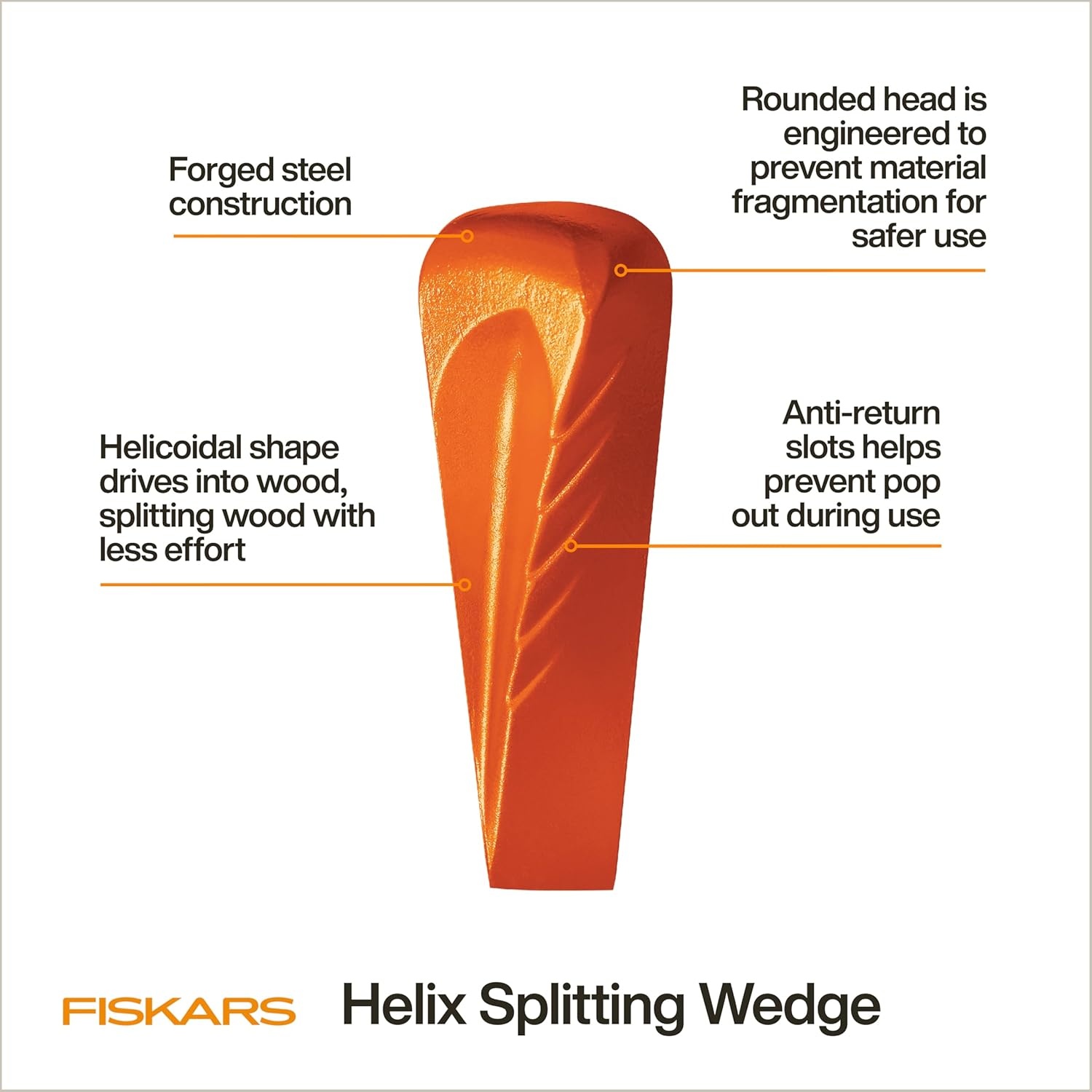 Fiskars HelixPlus Splitting Wedge for Large Logs – Forged Steel Wood Splitting Wedge with Spiral Design & Vibration-Dampening Striking Head, 2.5″ x 9.5″ x 2.5″(Helix Wedge)