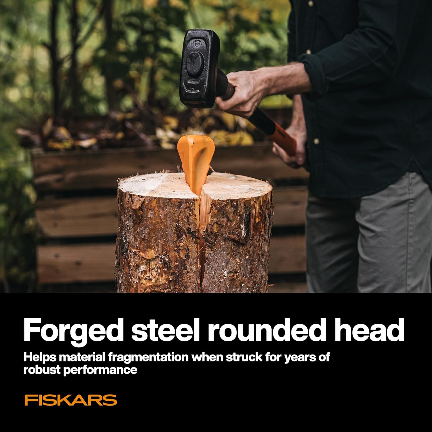 Fiskars HelixPlus Splitting Wedge for Large Logs – Forged Steel Wood Splitting Wedge with Spiral Design & Vibration-Dampening Striking Head, 2.5″ x 9.5″ x 2.5″(Helix Wedge)