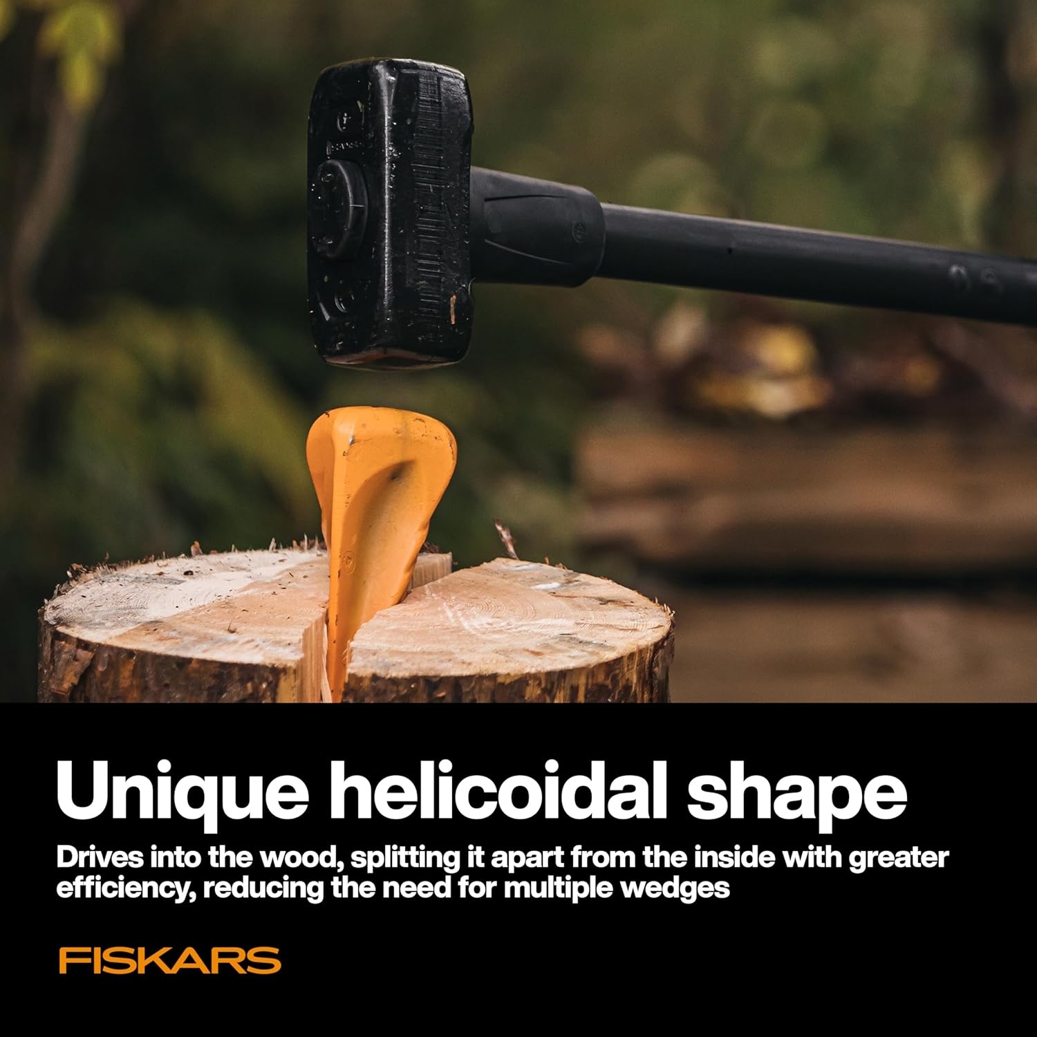 Fiskars HelixPlus Splitting Wedge for Large Logs – Forged Steel Wood Splitting Wedge with Spiral Design & Vibration-Dampening Striking Head, 2.5″ x 9.5″ x 2.5″(Helix Wedge)